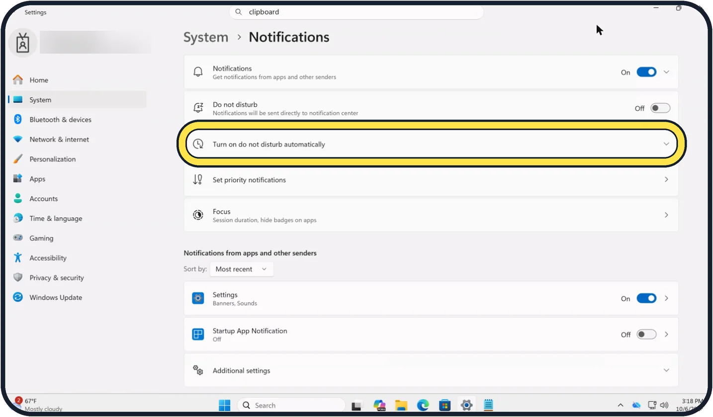 Windows screenshot: Let Windows switch it on by itself