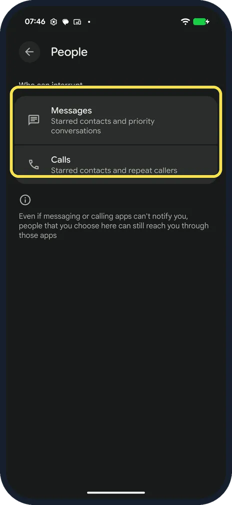 Android screenshot: Choose who can reach you