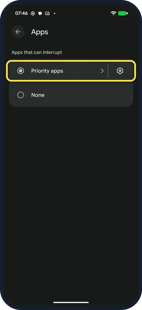 Android screenshot: Choose which apps can interrupt