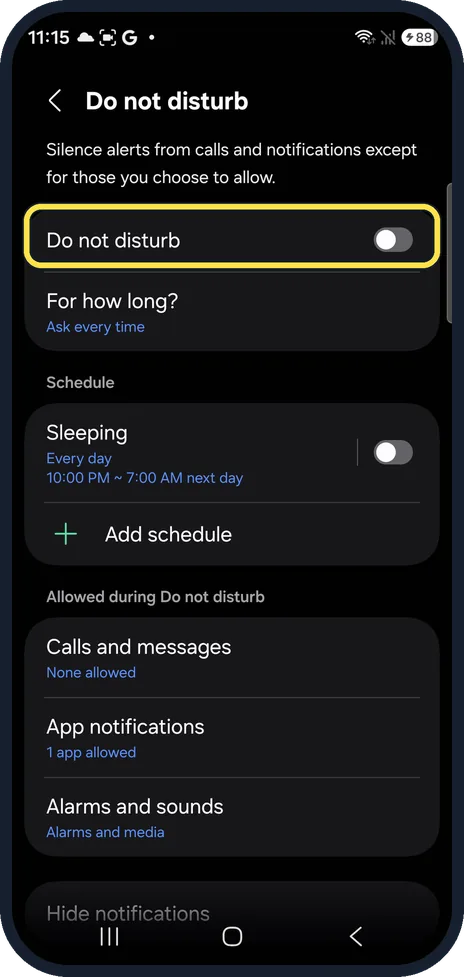 Android screenshot: Switch it on