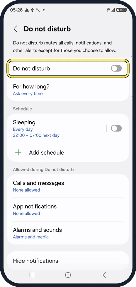 Android screenshot: Switch it on