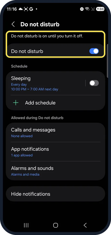 Android screenshot: Check that it is on