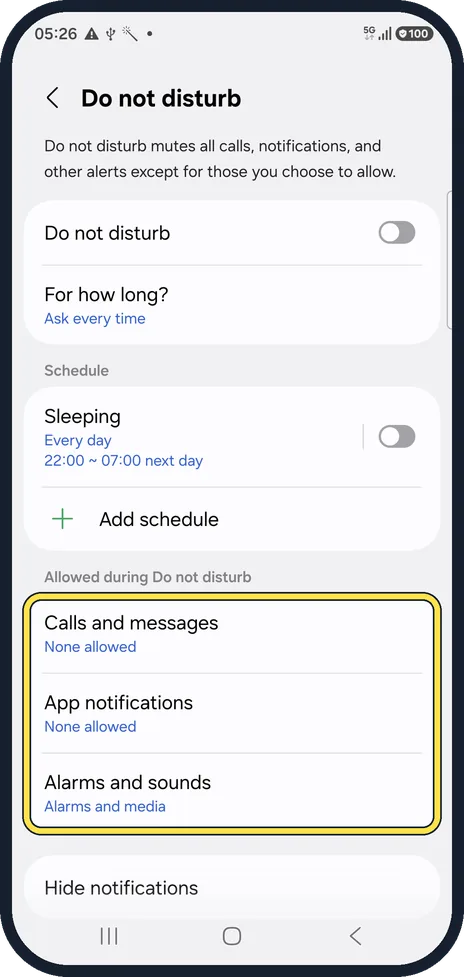 Android screenshot: Choose what may still come through