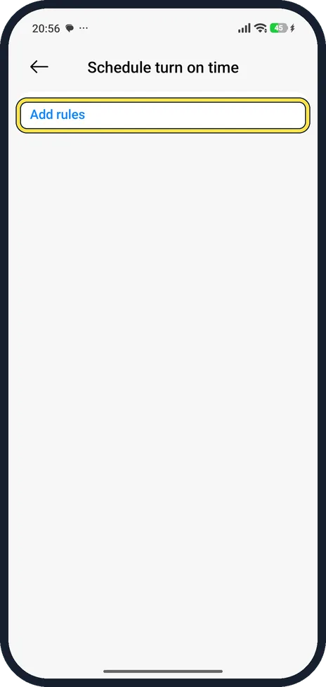 Android screenshot: Tap Add rules