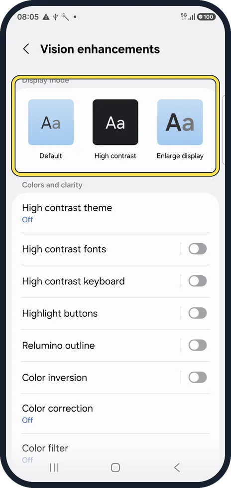 Android screenshot: Open Vision enhancements
