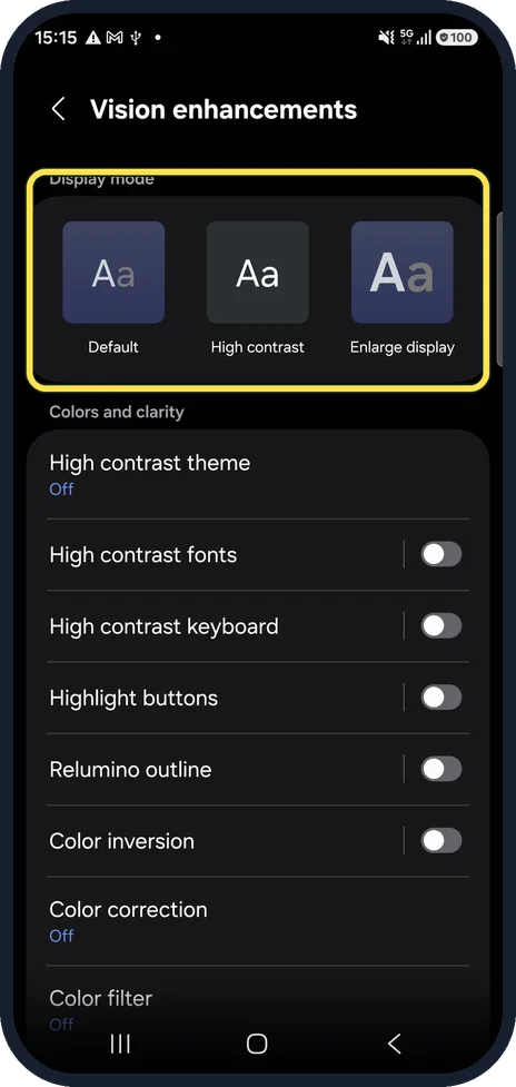 Android screenshot: Open Vision enhancements