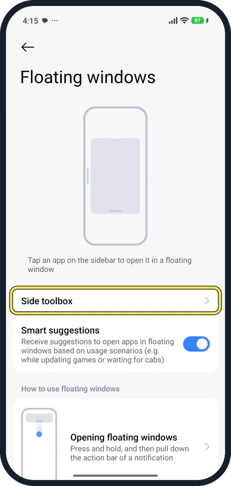 Screenshot from the guide: How to use floating windows and the sidebar on a Xiaomi phone (HyperOS 3)