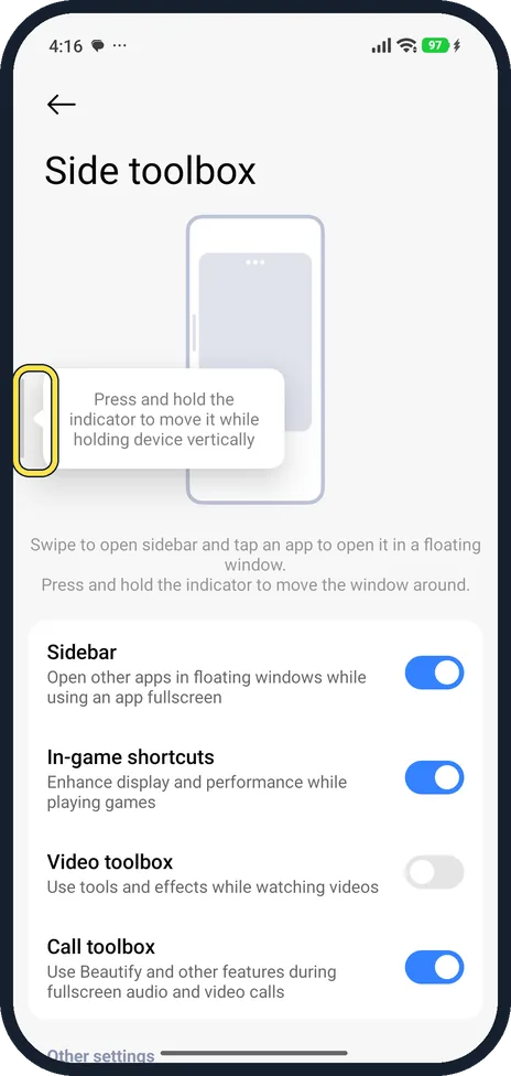 Android screenshot: Find the indicator
