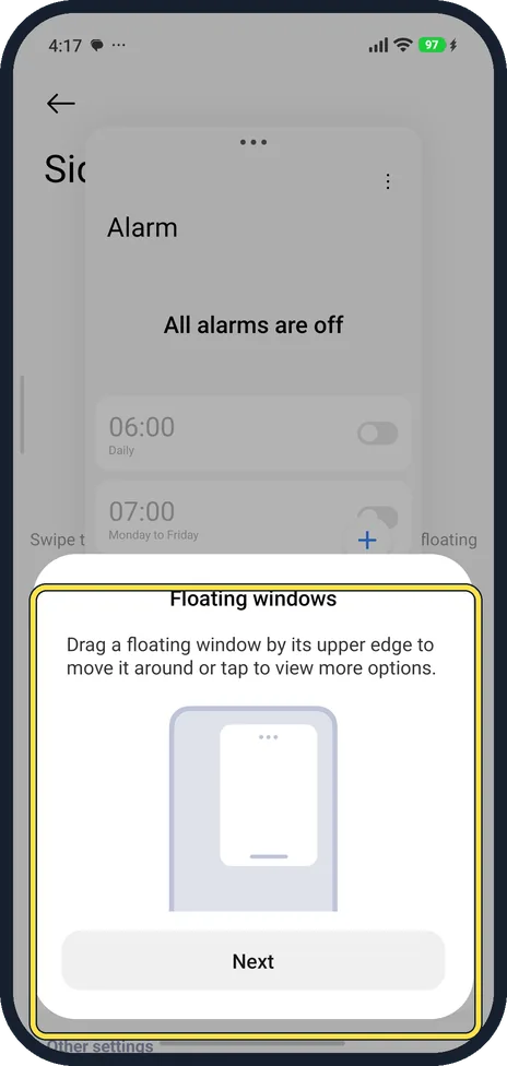 Android screenshot: Read the tip and tap Next