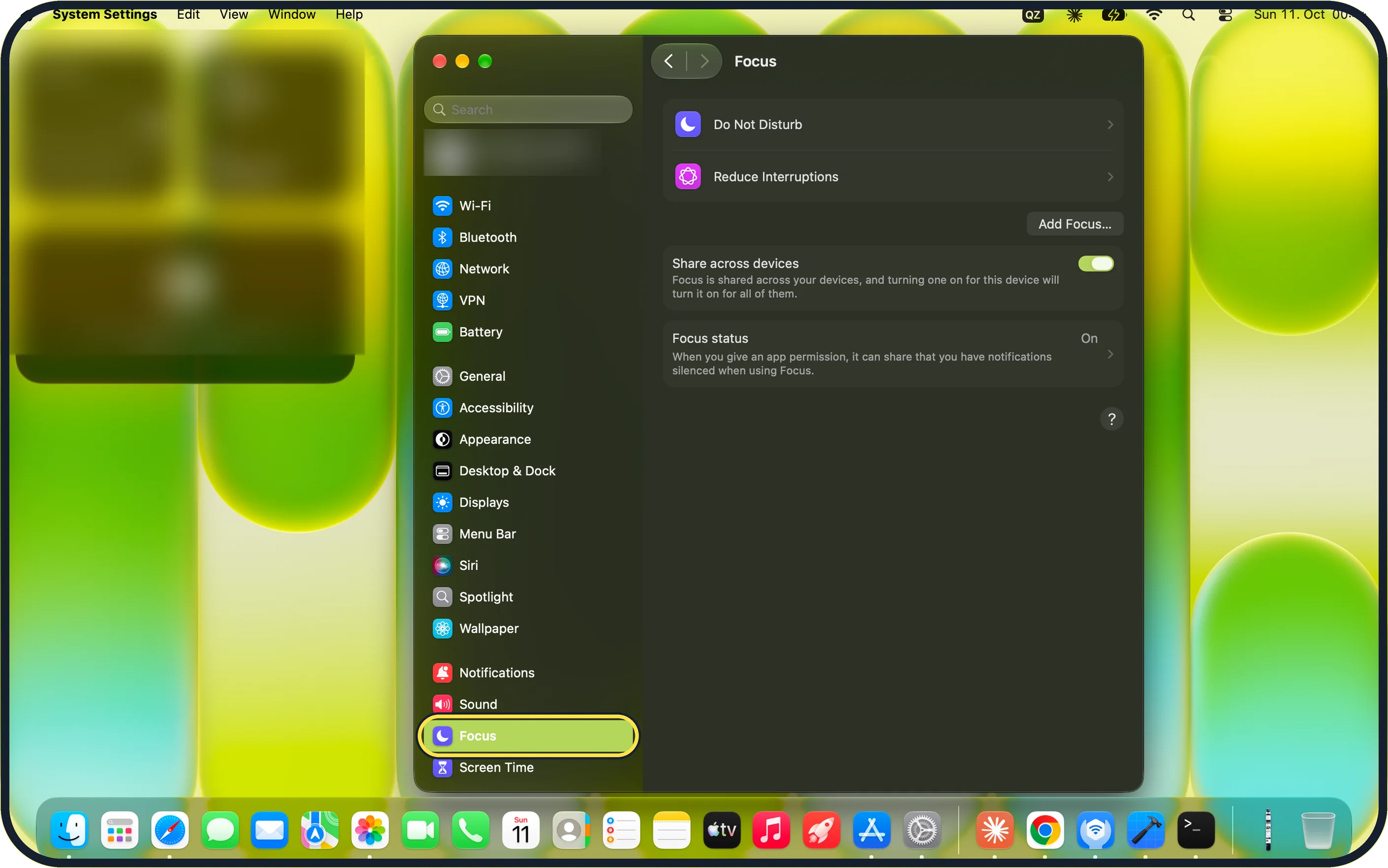 Mac screenshot: Open System Settings and click Focus