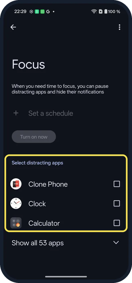 Android screenshot: Pick distracting apps