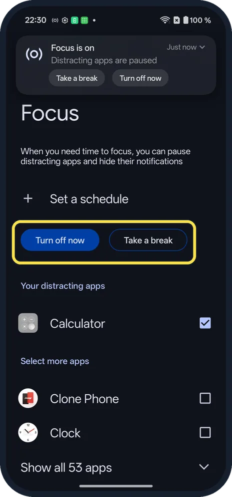 Android screenshot: Turn it off