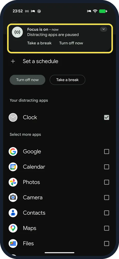 Android screenshot: Check that Focus is on