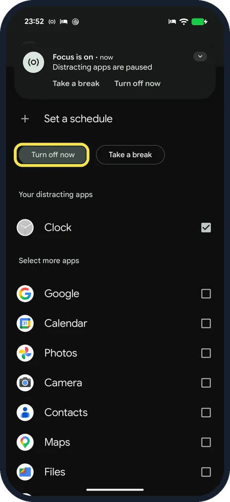 Android screenshot: Turn it off