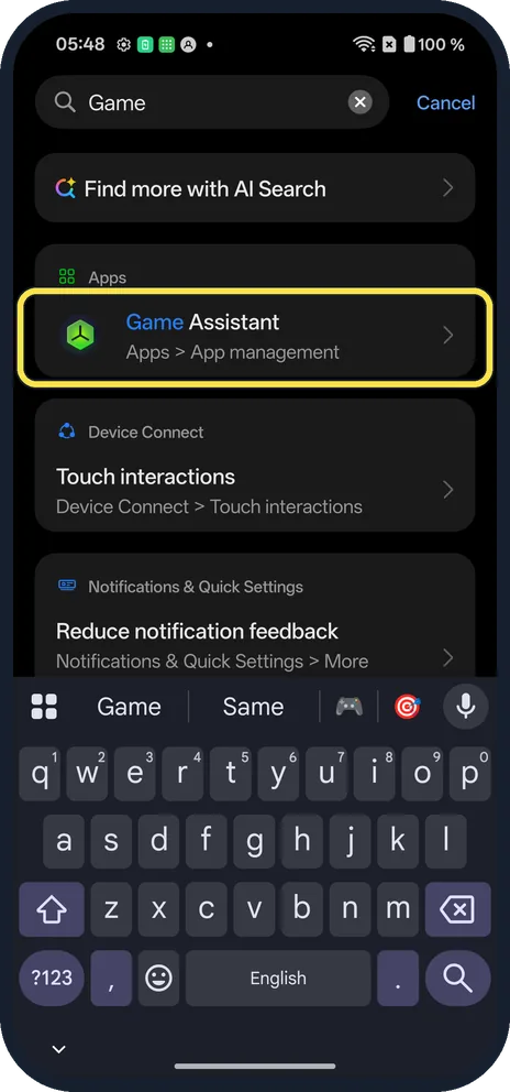 Screenshot from the guide: How to use Game Assistant on a OnePlus (OxygenOS 16)
