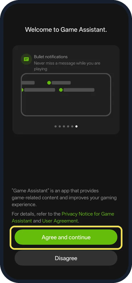 Android screenshot: Agree to the notice