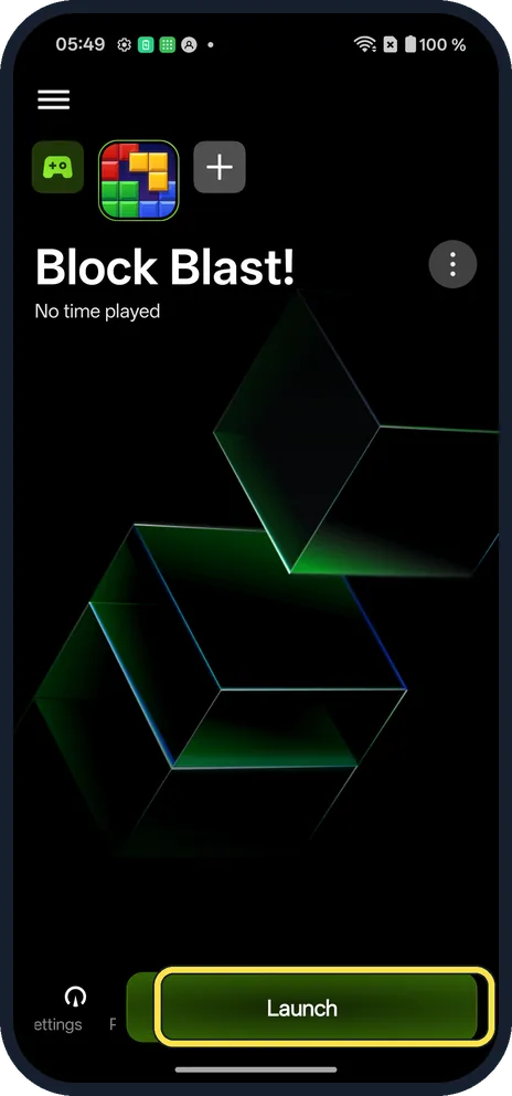 Android screenshot: Launch a game
