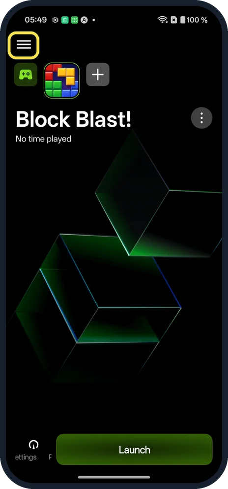 Android screenshot: Open the menu