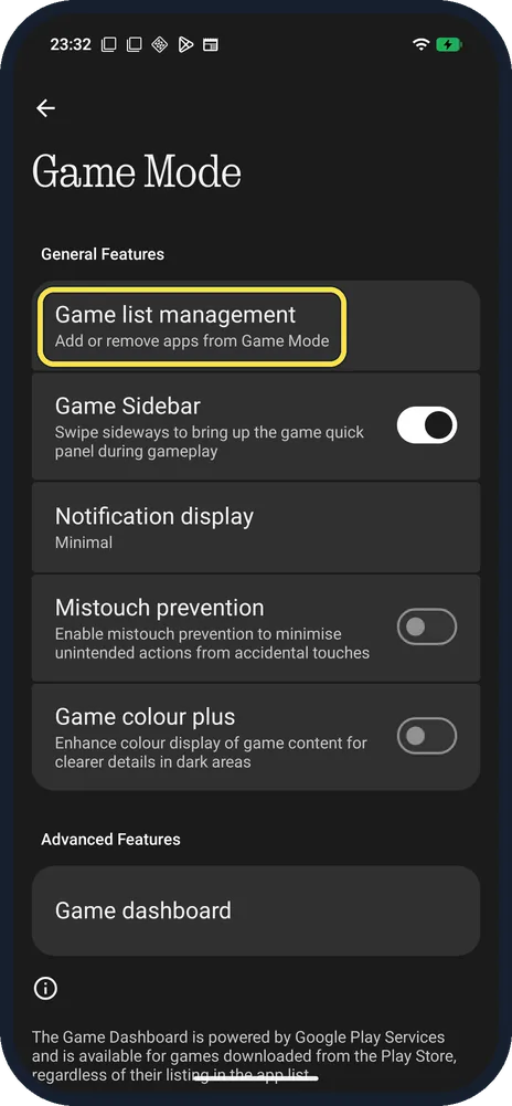 Android screenshot: Add games in Game list management