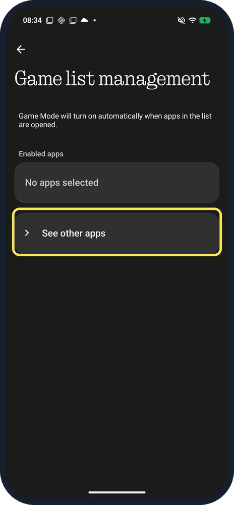 Android screenshot: Tap See other apps for missing games