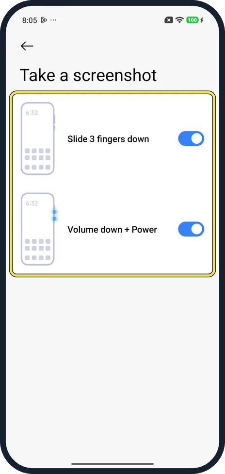 Android screenshot: Screenshot gestures