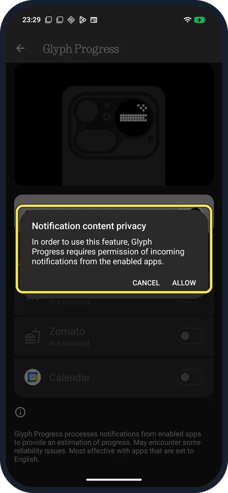 Screenshot from the guide: How to use Glyph Progress on a Nothing Phone (4a) Pro