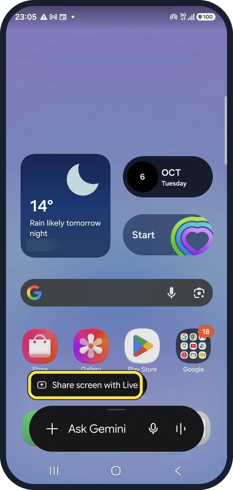 Android screenshot: Ask about the screen