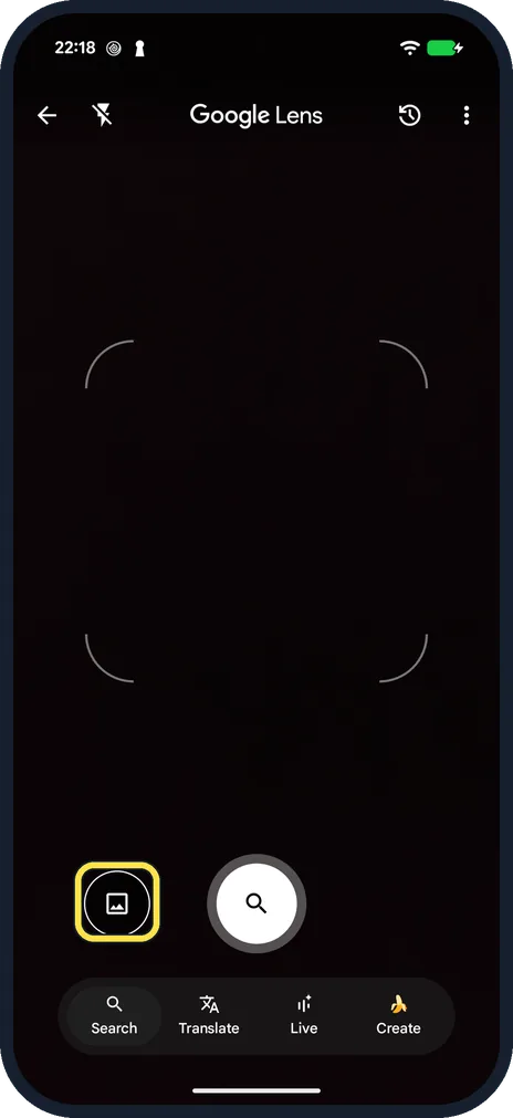 Android screenshot: Or search with a photo: tap the gallery button