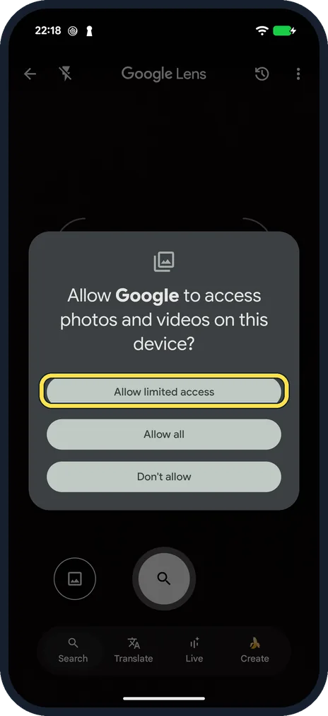 Android screenshot: Allow access to your photos