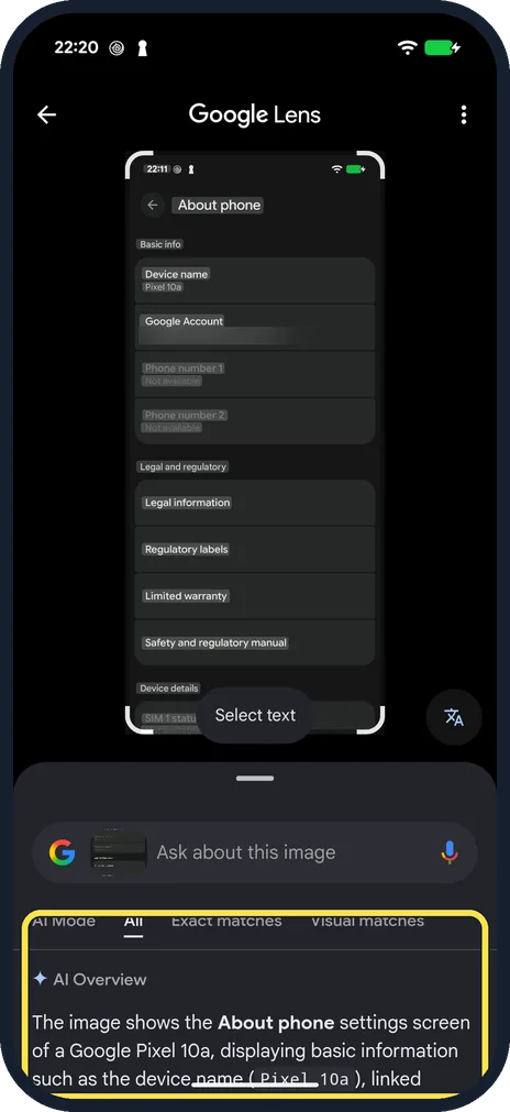 Android screenshot: Read the results