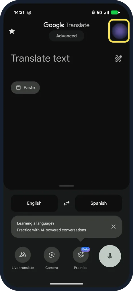 Android screenshot: Tap your profile picture