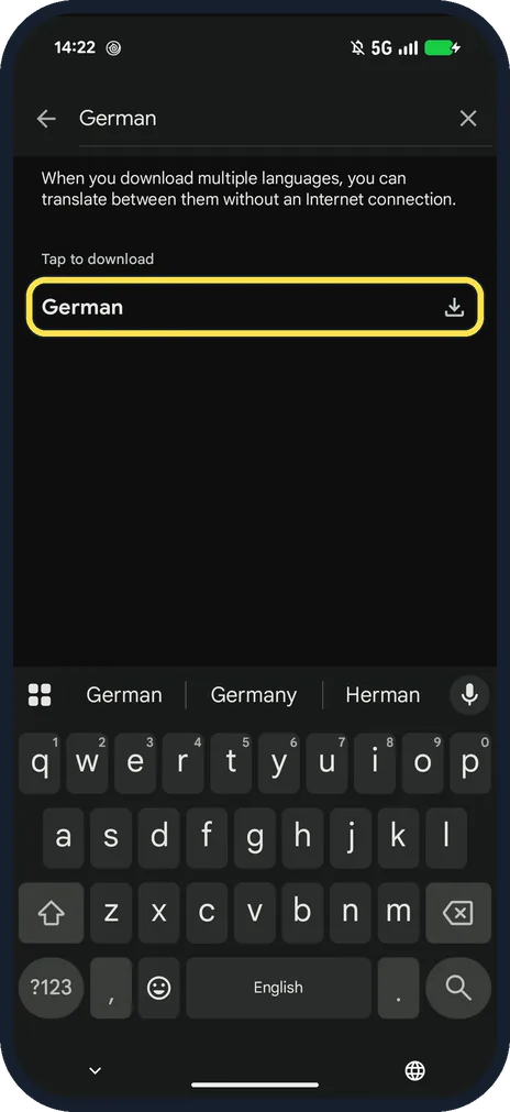 Android screenshot: Tap the download arrow