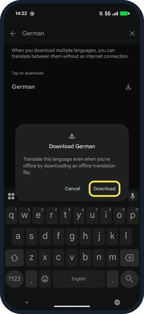 Android screenshot: Tap Download