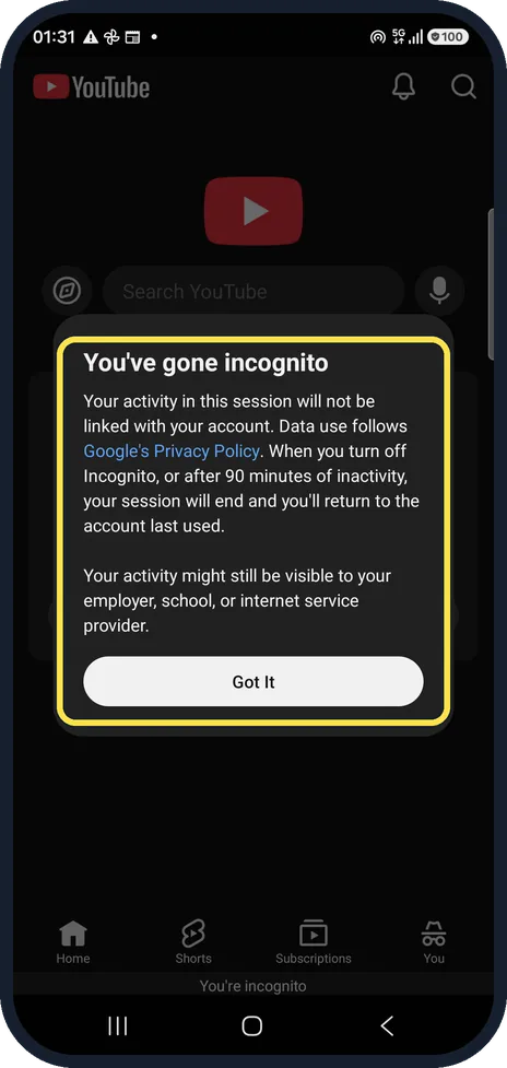 Android screenshot: Read the notice