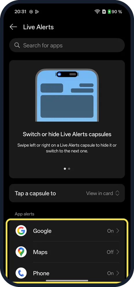 Android screenshot: Turn it off for one app