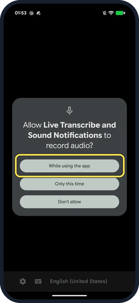 Android screenshot: Allow the microphone