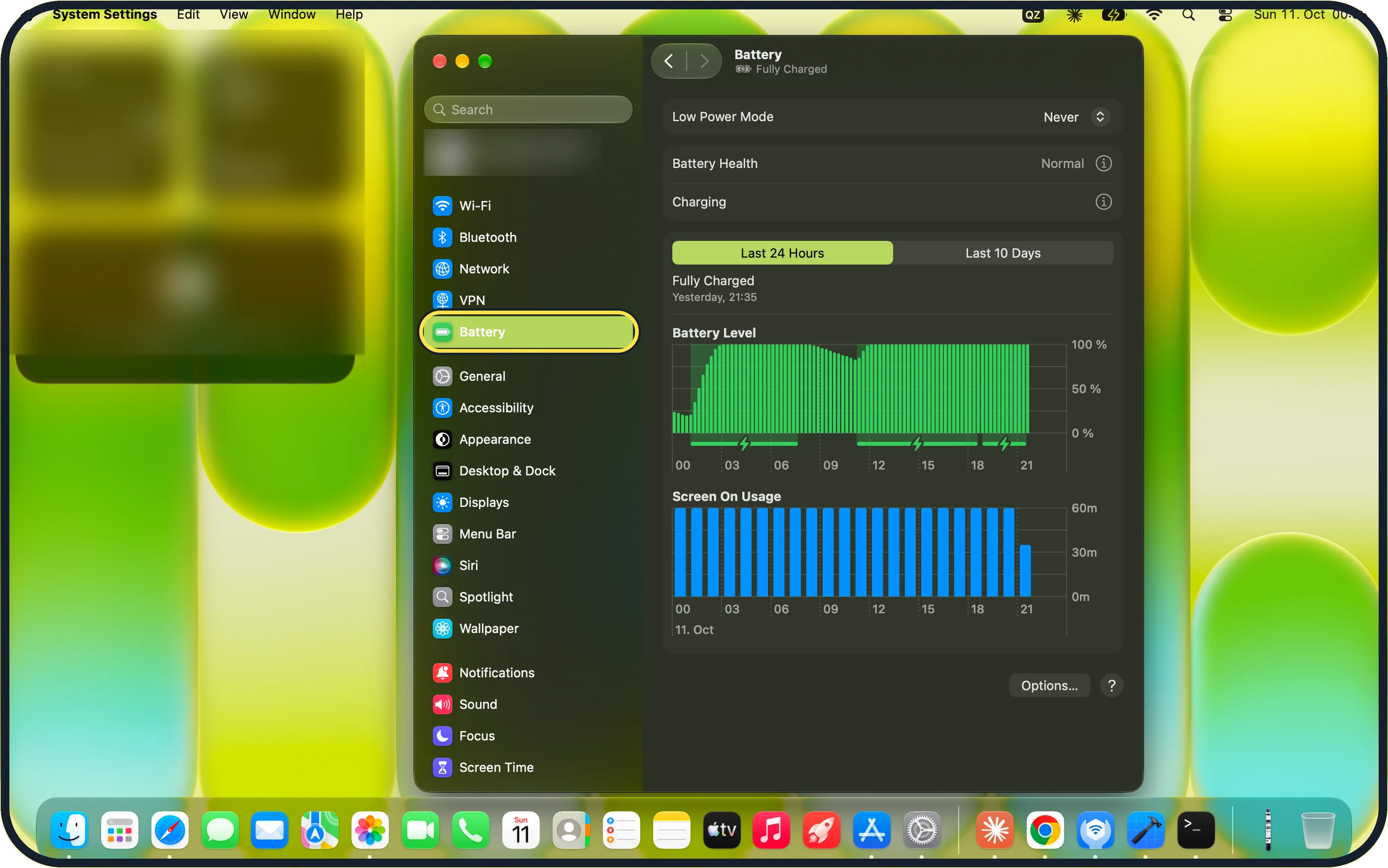 Mac screenshot: Open System Settings and click Battery