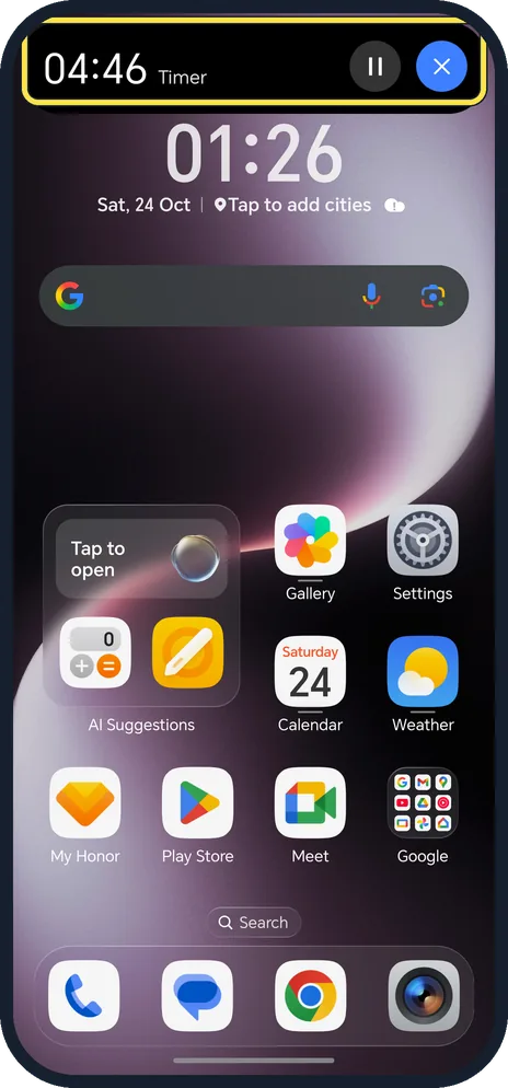Android screenshot: Tap the capsule