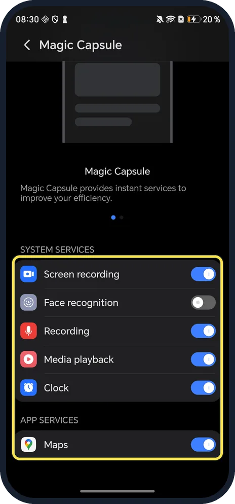 Android screenshot: Choose which services use it
