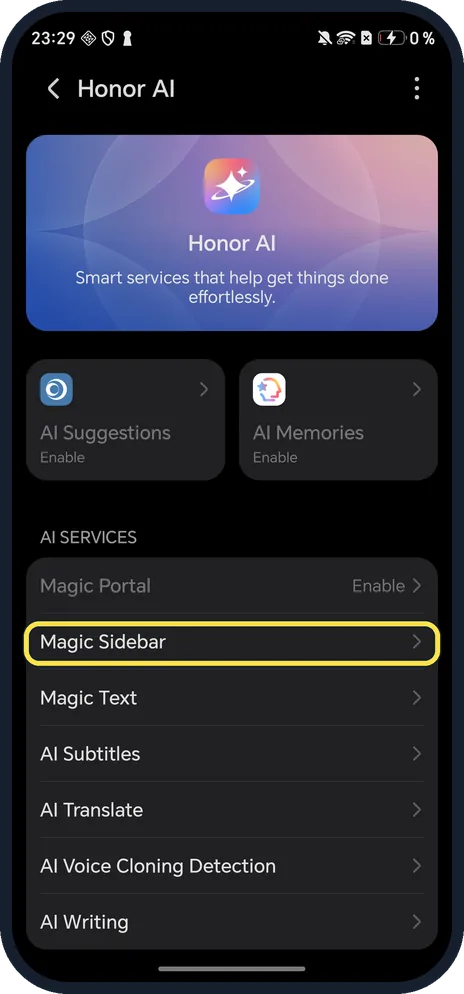 Android screenshot: Tap Magic Sidebar