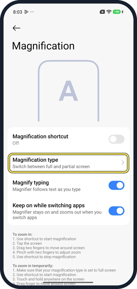 Android screenshot: Full or partial screen