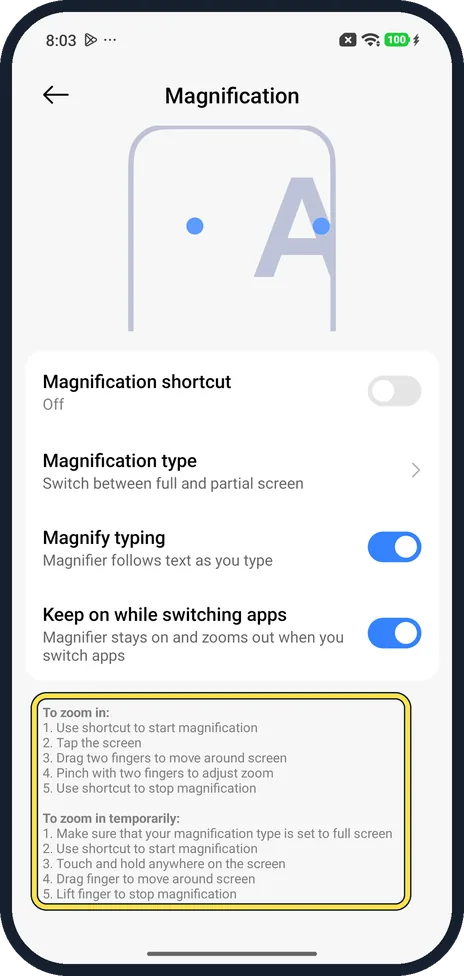 Android screenshot: Zoom in