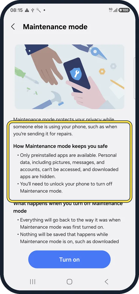 Android screenshot: Read what it does