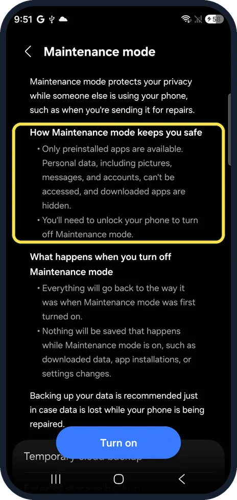Android screenshot: Read what it does