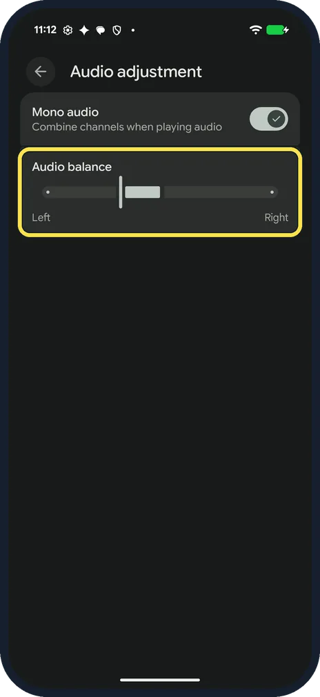 Android screenshot: Set Audio balance