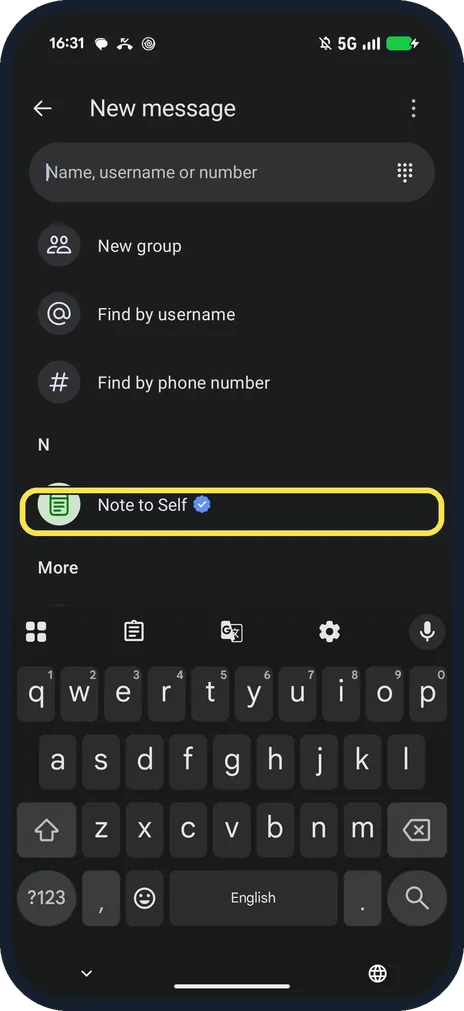 Android screenshot: Pick Note to Self