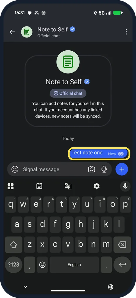 Android screenshot: Type a note and send it