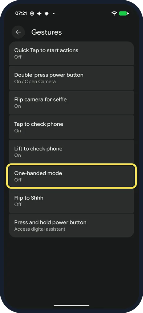 Screenshot from the guide: How to use one-handed mode on a Google Pixel (Android 17)