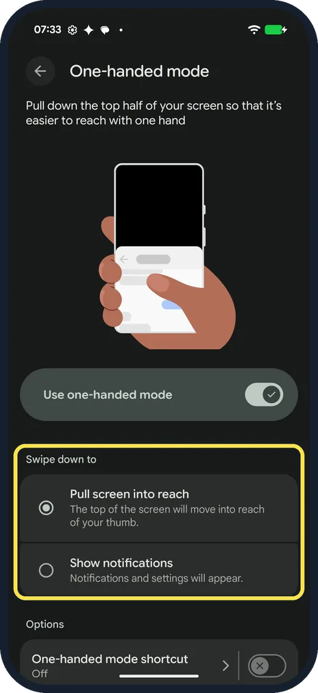 Android screenshot: Choose what the swipe does