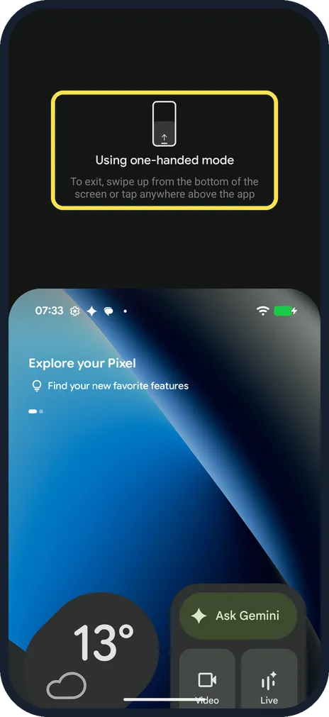 Android screenshot: Swipe down on the bottom edge
